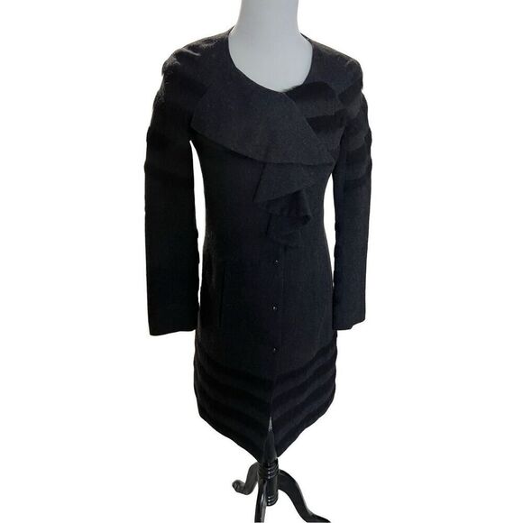 Poleci black coat jacket wool blend size 2 - Picture 1 of 11